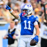 BYU football player Parker Kingston during a game prior to his arrest on rape charges