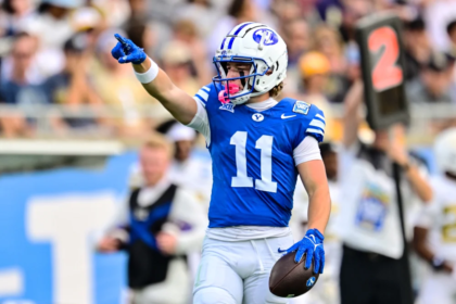 BYU football player Parker Kingston during a game prior to his arrest on rape charges