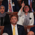 Rashida Tlaib wearing an F ICE pin during President Donald Trump’s State of the Union address