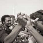 Rev Jesse Jackson speaking at a civil rights rally during his leadership years