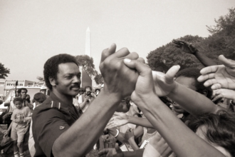 Rev Jesse Jackson speaking at a civil rights rally during his leadership years
