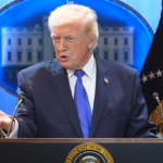 President Donald Trump speaking at the White House about new 10 percent global tariff after Supreme Court ruling