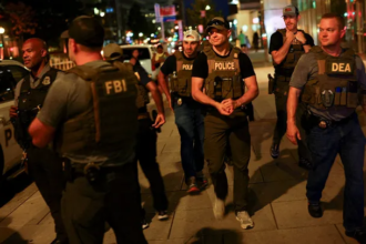 Law enforcement officers patrol Washington DC during Trump crime crackdown