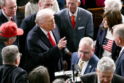 President Donald Trump speaking before Congress during the State of the Union address outlining legislative priorities