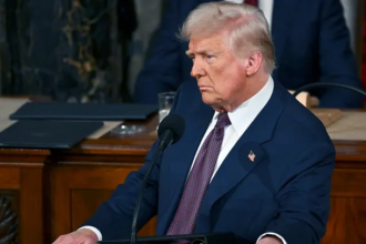 President Donald Trump speaking before Congress during a State of the Union address
