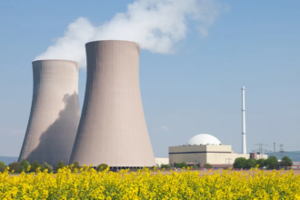 Dry cask storage containers holding spent nuclear fuel at a U.S. nuclear power plant
