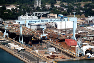 American shipyard workers building a large commercial vessel to strengthen US maritime industry