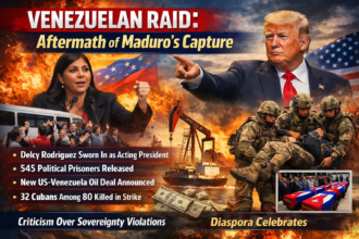 US forces capture Nicolás Maduro in Venezuela, leading to Delcy Rodríguez becoming acting president. International criticism rises as oil access and political stability dominate headlines.