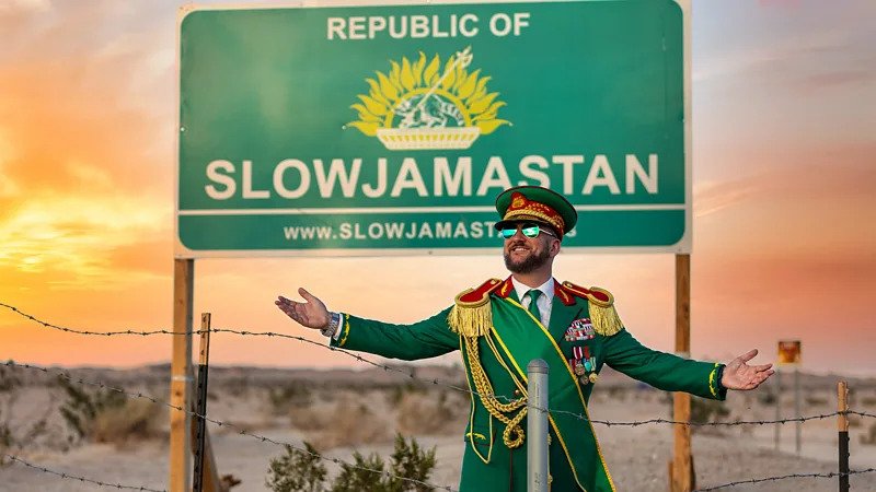 Explore Slowjamastan, a self-declared micronation in California’s desert where a radio host turned landowner built a playful “country” with unique rules and thousands of followers.