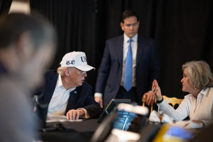 President Donald Trump speaking about military strikes on Iran amid rising Middle East tensions