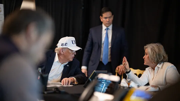 President Donald Trump speaking about military strikes on Iran amid rising Middle East tensions