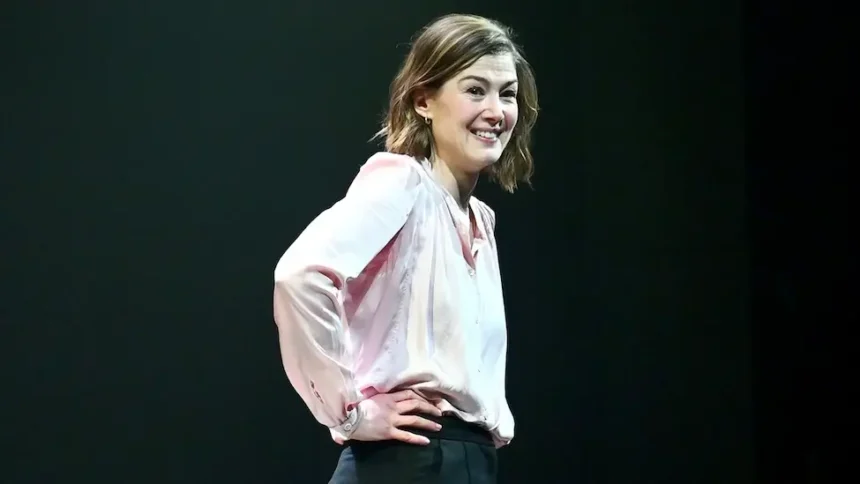 Rosamund Pike addressed an audience member using a phone during her West End play Inter Alia. See what she said and the correct quiz answer.
