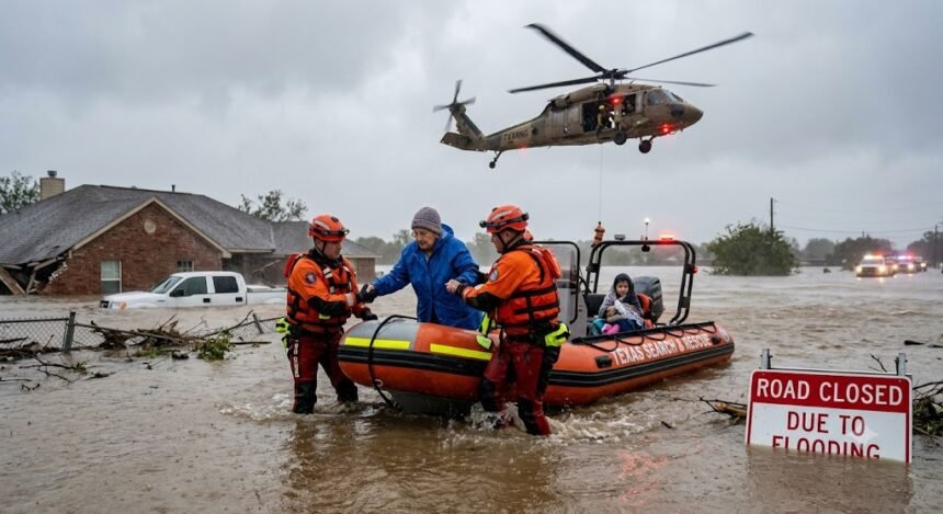At least two people have died and more than 230 people have been rescued after severe Texas flash floods swept through Hill Country