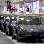 Tesla Model 3 vehicles at the company's Shanghai factory amid China's record vehicle recall campaign