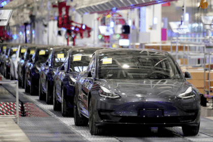 Tesla Model 3 vehicles at the company's Shanghai factory amid China's record vehicle recall campaign
