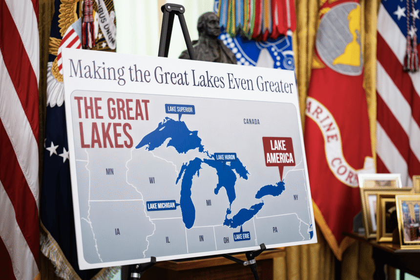 Donald Trump announces the Lake America name change at the White House