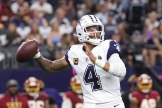 Dak Prescott celebrates during the Cowboys' Week 2 victory over the Washington Commanders.
