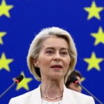 Ursula von der Leyen speaking at the European Parliament about advanced AI development