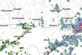 Heavy rain and thunderstorms over Houston, Texas