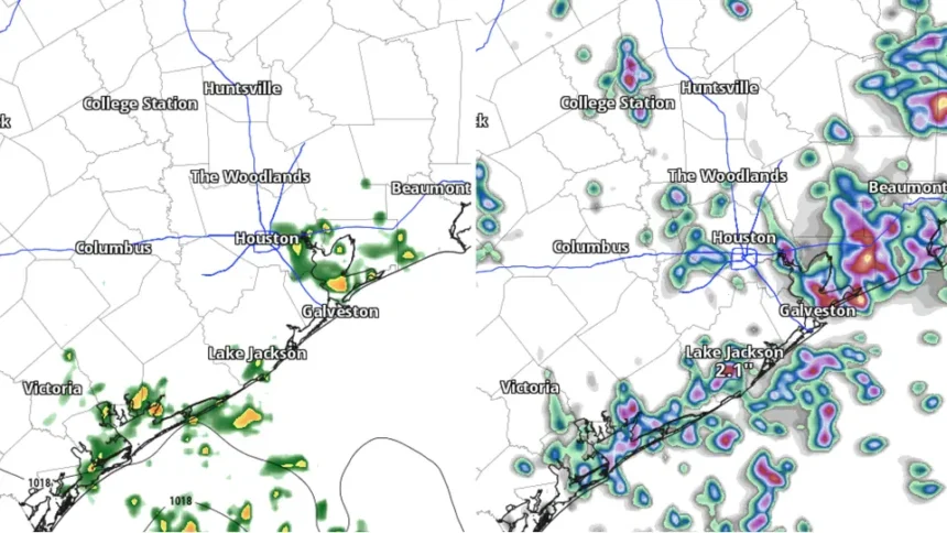 Heavy rain and thunderstorms over Houston, Texas