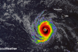 Category 4 Hurricane Nolo moving southwest of the Hawaiian Islands on Sept. 27, 2026.