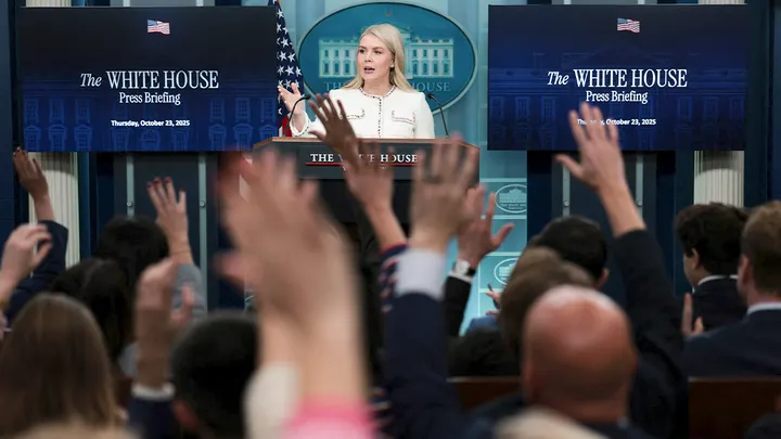 Journalists outside the White House during the dispute over press access
