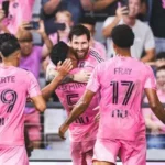 Lionel Messi playing for Inter Miami against San Diego during an MLS match