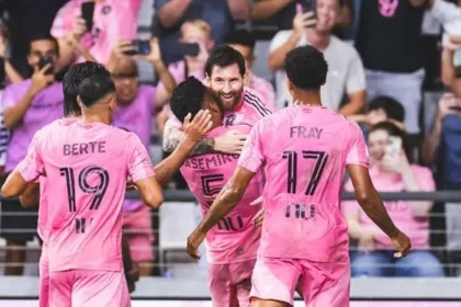 Lionel Messi playing for Inter Miami against San Diego during an MLS match