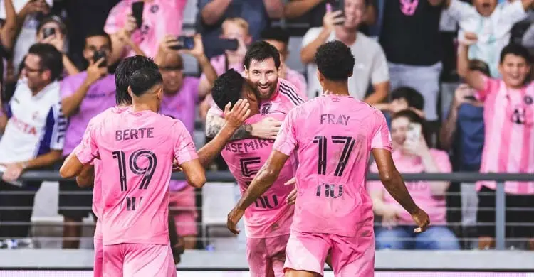 Lionel Messi playing for Inter Miami against San Diego during an MLS match
