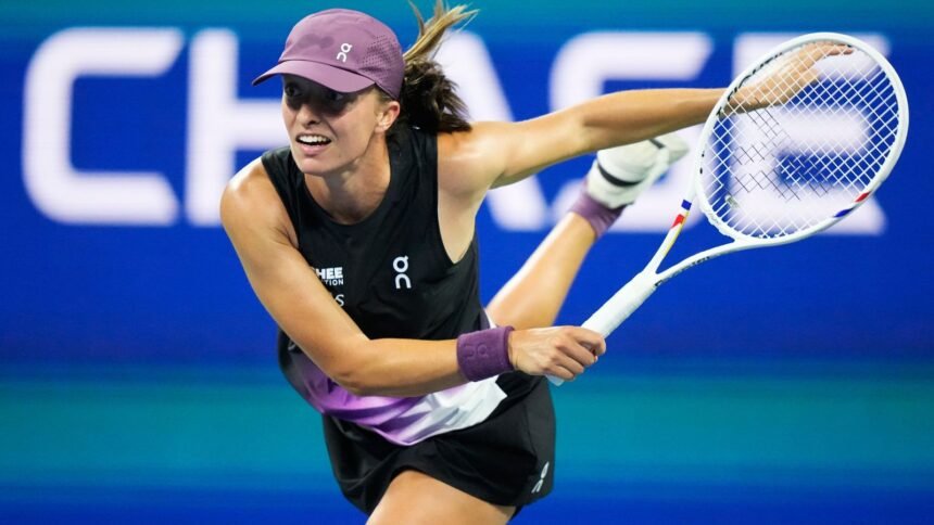 Naomi Osaka during her first round match at the 2026 US Open