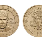 Gold colored $1 Trump coin released by the U.S. Mint for America's 250th anniversary