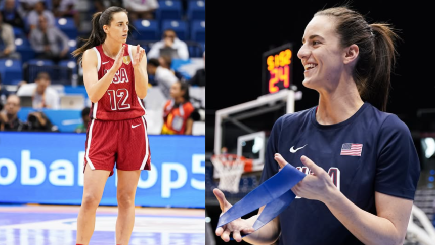 Caitlin Clark playing for Team USA during her Women’s Basketball World Cup debut against China