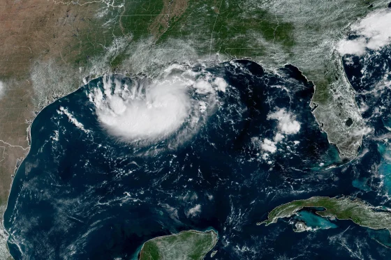 Satellite image showing Tropical Storm Edouard approaching the Texas Gulf Coast