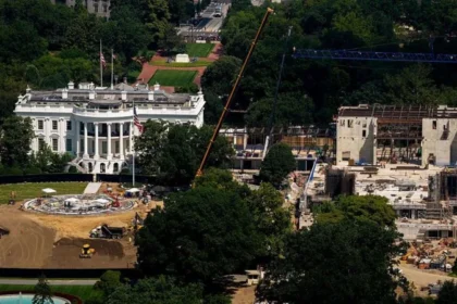 Construction work on Trump's planned White House ballroom in Washington, DC