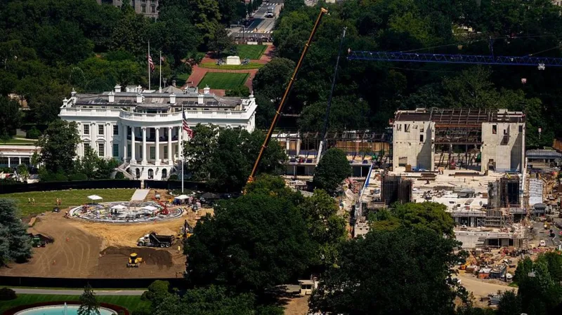 Construction work on Trump's planned White House ballroom in Washington, DC