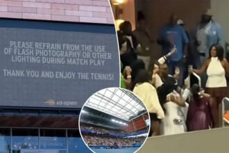 US Open photography warning sign outside Louis Armstrong Stadium