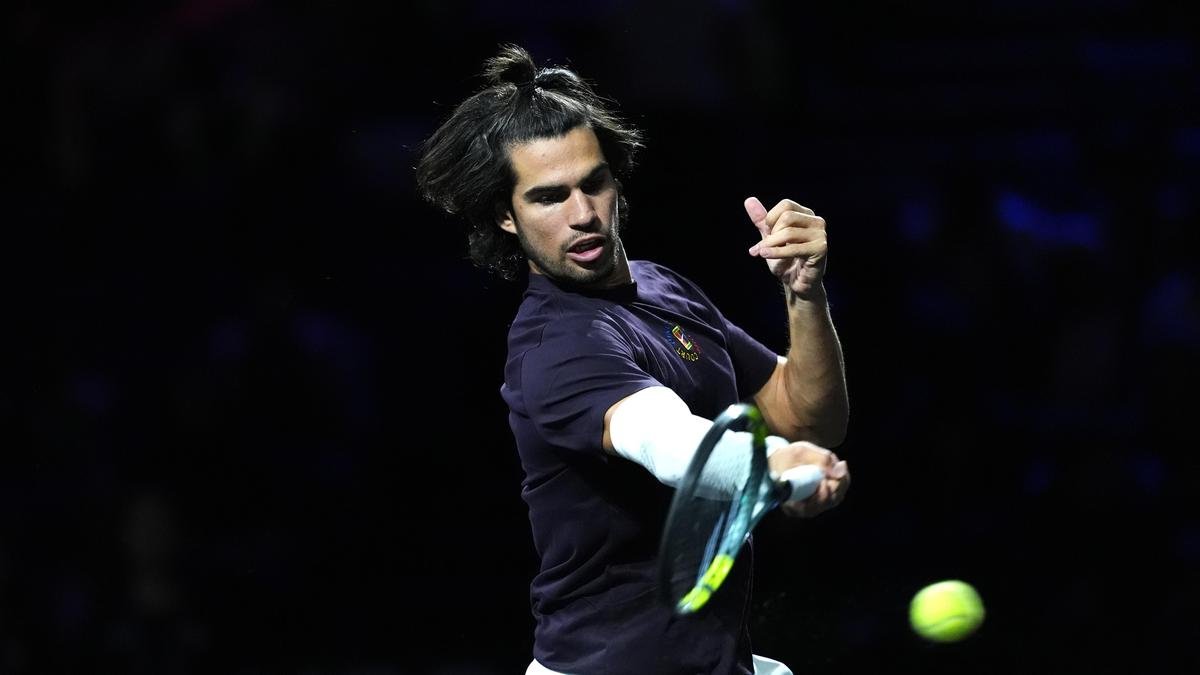 Carlos Alcaraz during his US Open quarterfinal against Ben Shelton
