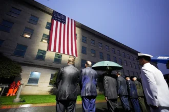 Donald Trump and Melania Trump attend a 9/11 remembrance ceremony at the Pentagon
