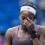 Coco Gauff and Elise Mertens during their China Open match in Beijing