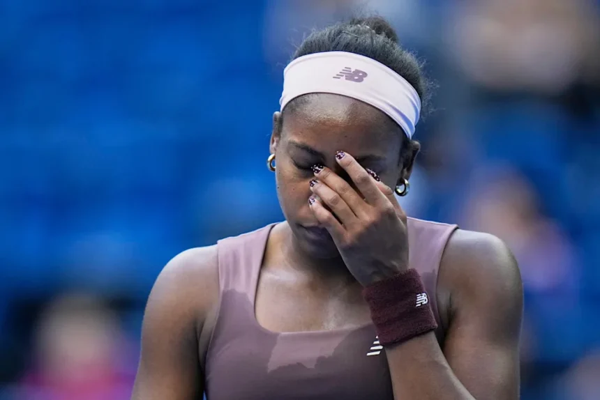 Coco Gauff and Elise Mertens during their China Open match in Beijing