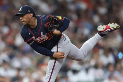 Atlanta Braves pitcher Didier Fuentes delivers a pitch during the 2026 MLB playoffs