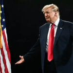 Donald Trump during a public appearance amid polling on voter support and presidential approval.