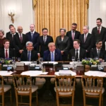 Donald Trump meets technology leaders at the White House during an AI safety meeting