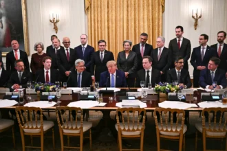Donald Trump meets technology leaders at the White House during an AI safety meeting