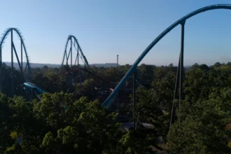 Goliath roller coaster at Six Flags Over Georgia, where a fatal incident prompted a safety investigation.