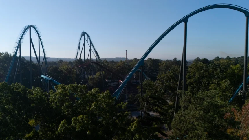 Goliath roller coaster at Six Flags Over Georgia, where a fatal incident prompted a safety investigation.