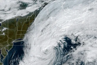 Satellite image showing Tropical Storm Vance over the Pacific Ocean, if confirmed by the image.
