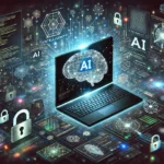 Illustration of artificial intelligence technology and cybersecurity protection for government computer systems.